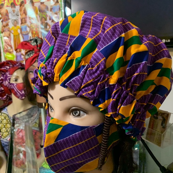 African Style Cloth Face Mask and Headgear - Picture 3 of 5
